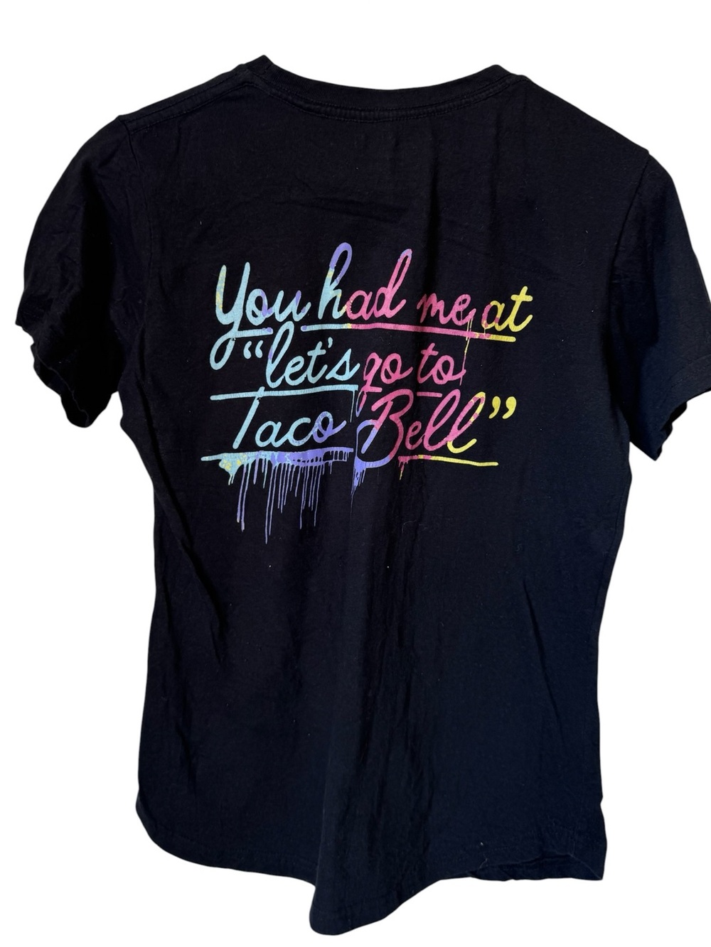 Taco Bell Black Graphic Tee with Rainbow Script women’s S